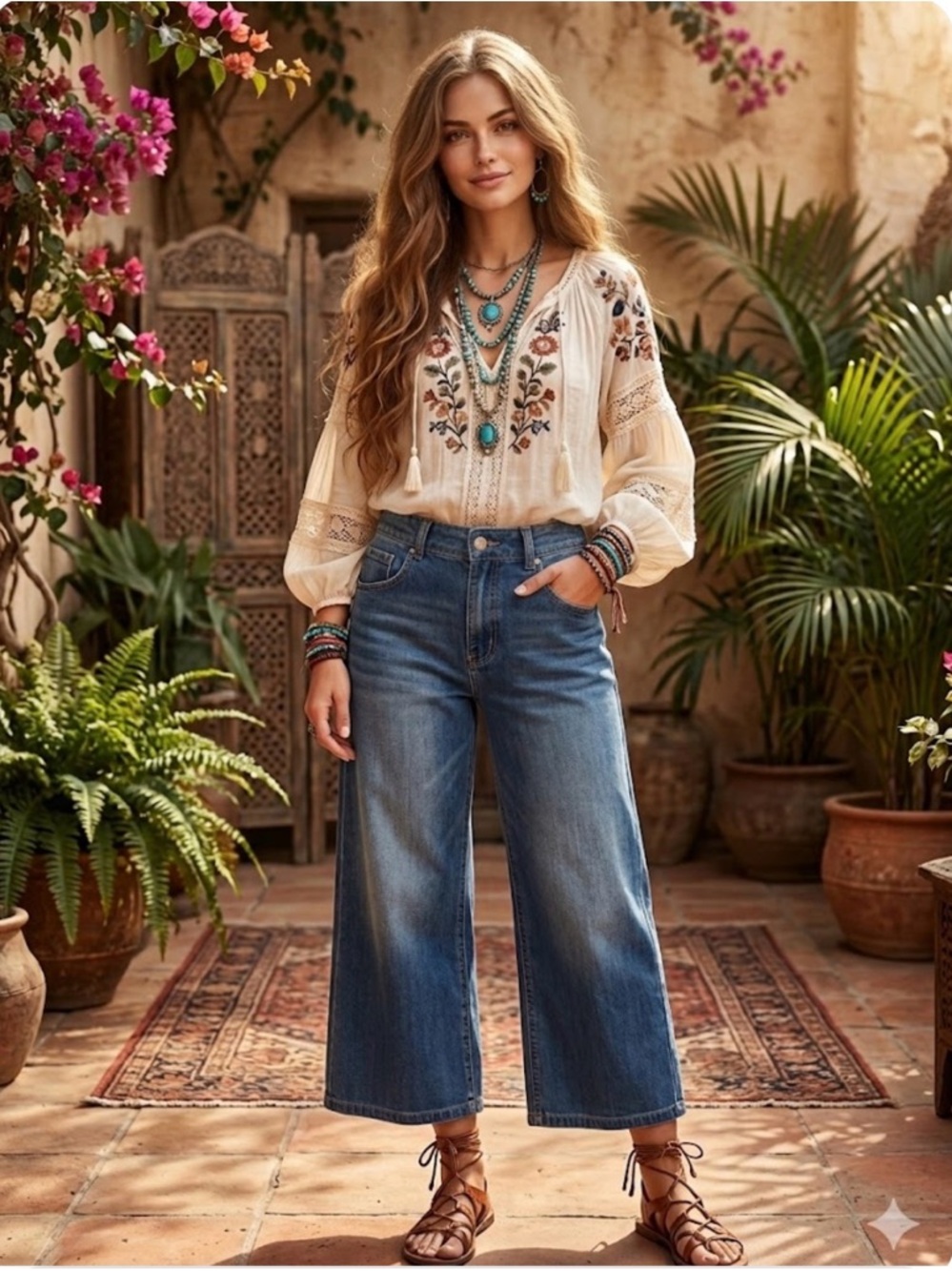 🌟B581. Stylish Wide Leg Cropped Jeans